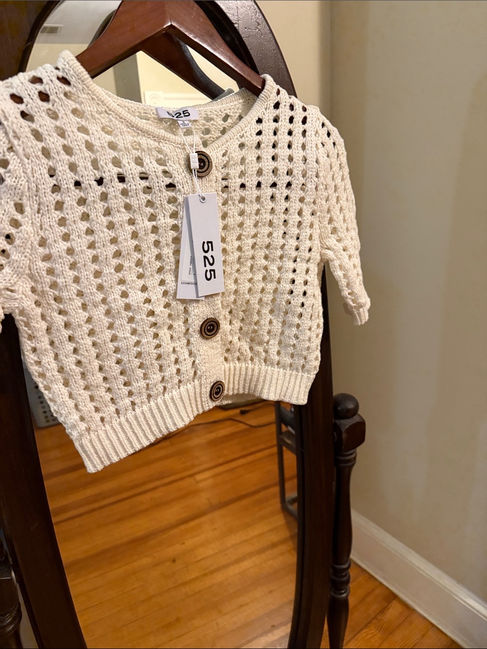 NWT 525 America Chalk Open Knit Cropped Cardigan Size S